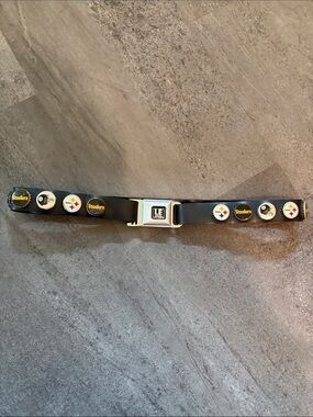 Pittsburg SteelersLittle Earth Black Seatbelt-Style Logo Belt with Silver Buckle